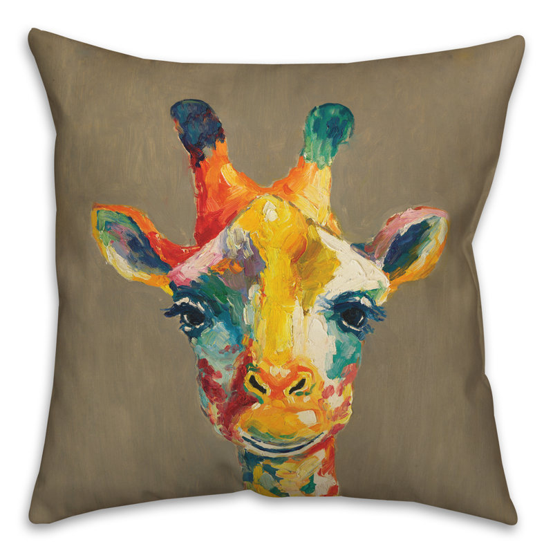 Housse de coussin pour l’extérieur à motif de girafe, Brun