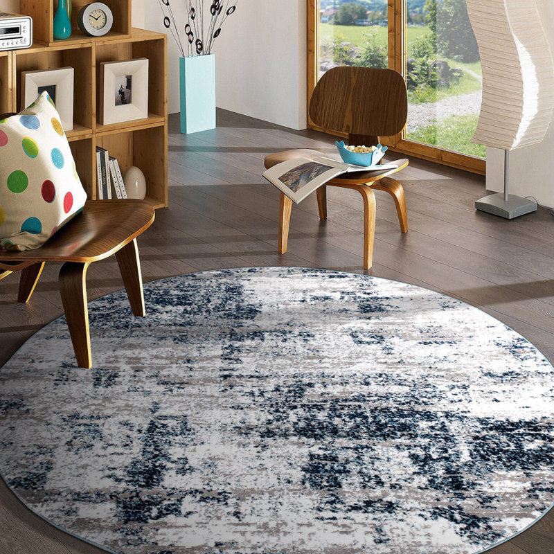 Tapis gris / bleu / ivoire Willington, Rond 8 pi