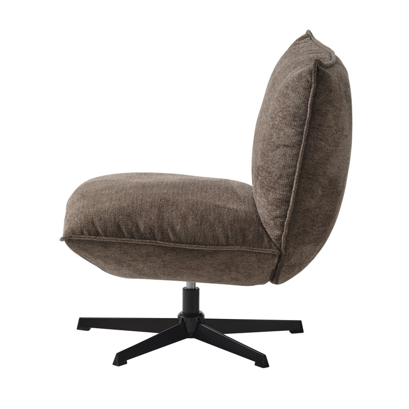Mocca Polyester Blend Swivel Lounge Chair with Metal Base