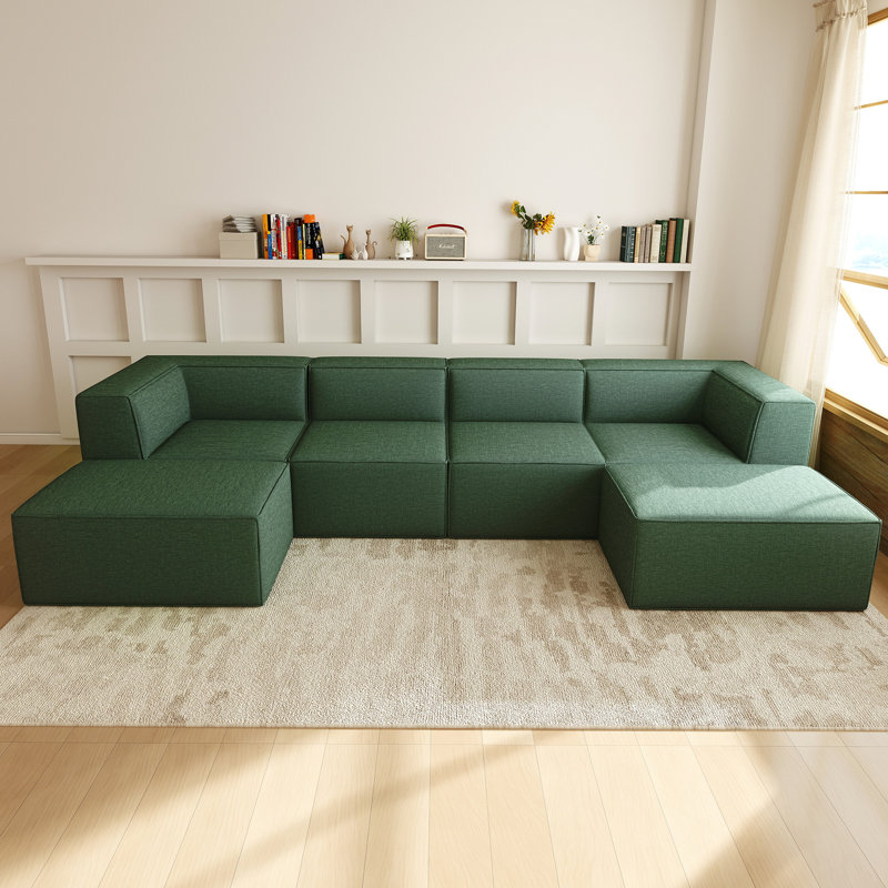 135" Chenille Modular Sectional Sofa, 6-Seat Compression Couch with High-Density Foam, Customizable Configuration, No Assembly Required