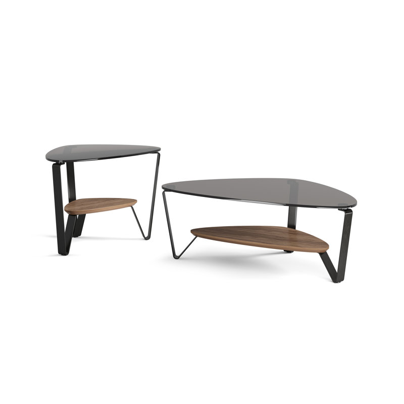 Dino Glass End Table, Natural Walnut