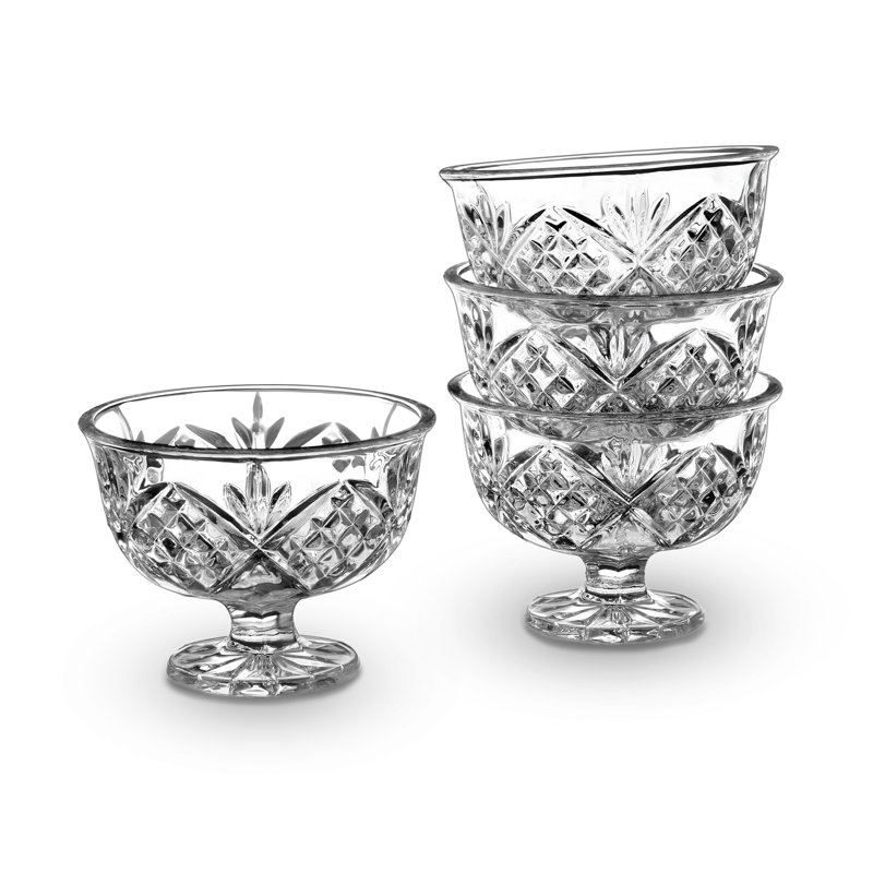 Dublin Crystal 5 Piece Scalloped Trifle Bowl 75oz & Ice Cream Bowl 10oz Set