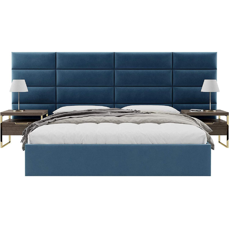 Garen Upholstered Headboard, Velvet Peacock Blue, European Single (90 x 200 cm)