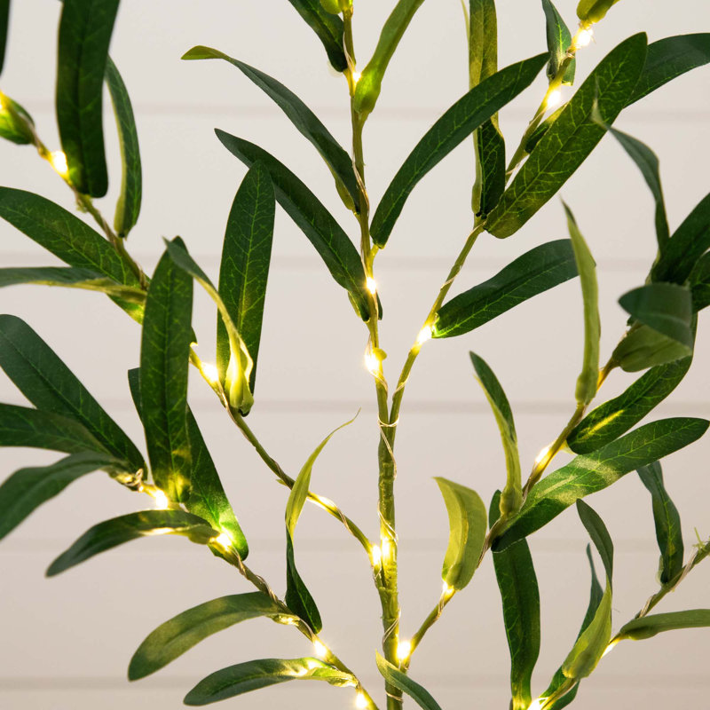 23in. Lighted Artificial Olive Branch Stems with 30 Warm White LED Lights - Set of 3