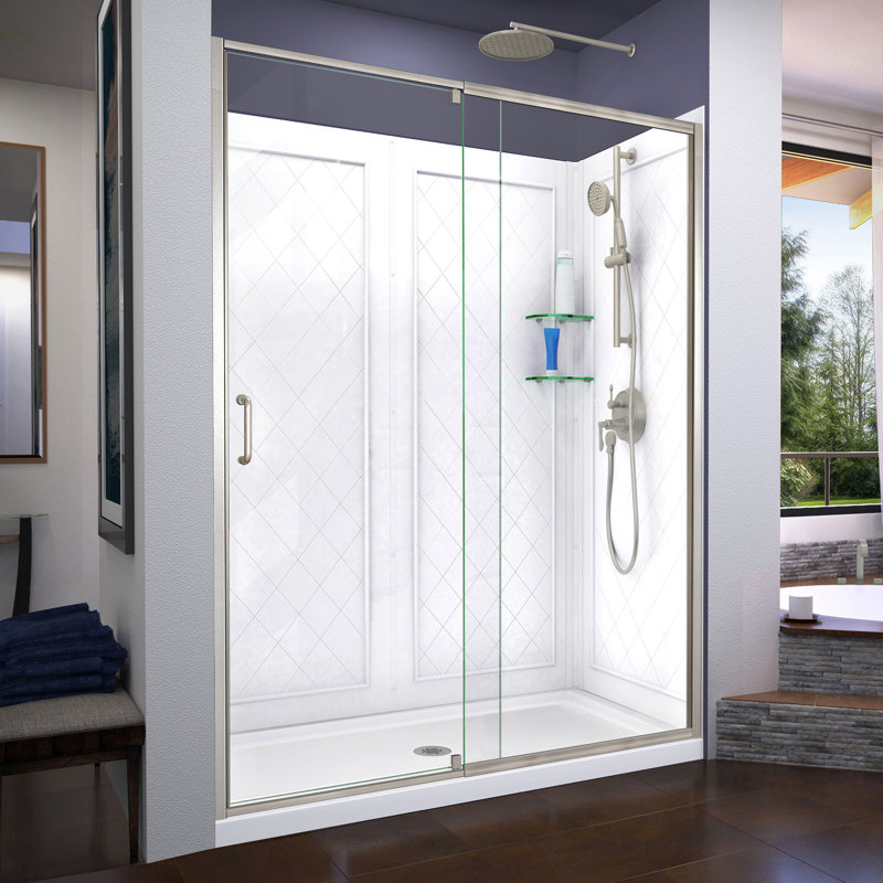 DreamLine Flex 30 in. D x 60 in. W x 76 3/4 in. H Semi-Frameless Shower Door, Backwalls, Center