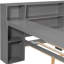 Structure de lit double en bois avec tablettes de rangement, ports de chargement, DEL, bureau et tête de lit tapissier gris avec plateau en bois, 8 coussins rembourrés et rembourrés-1532504830