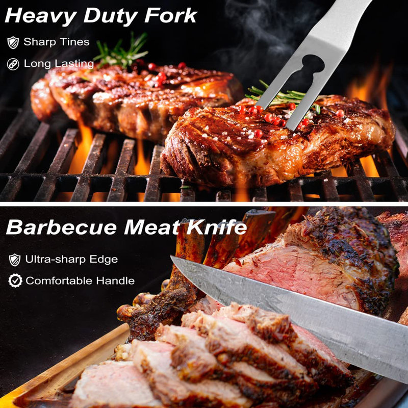 Ensemble 29 pièces d'outils de grillade en acier inoxydable, Noir