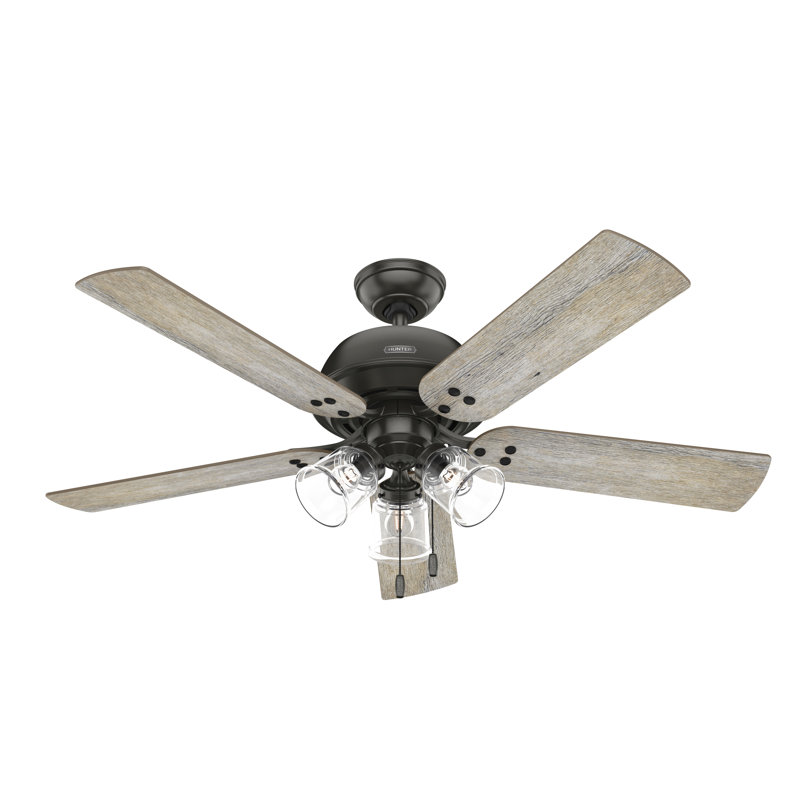 52" Shady Grove 5 - Blade Ceiling Fan With LED Light Kit And Pull Chain, Black Gray