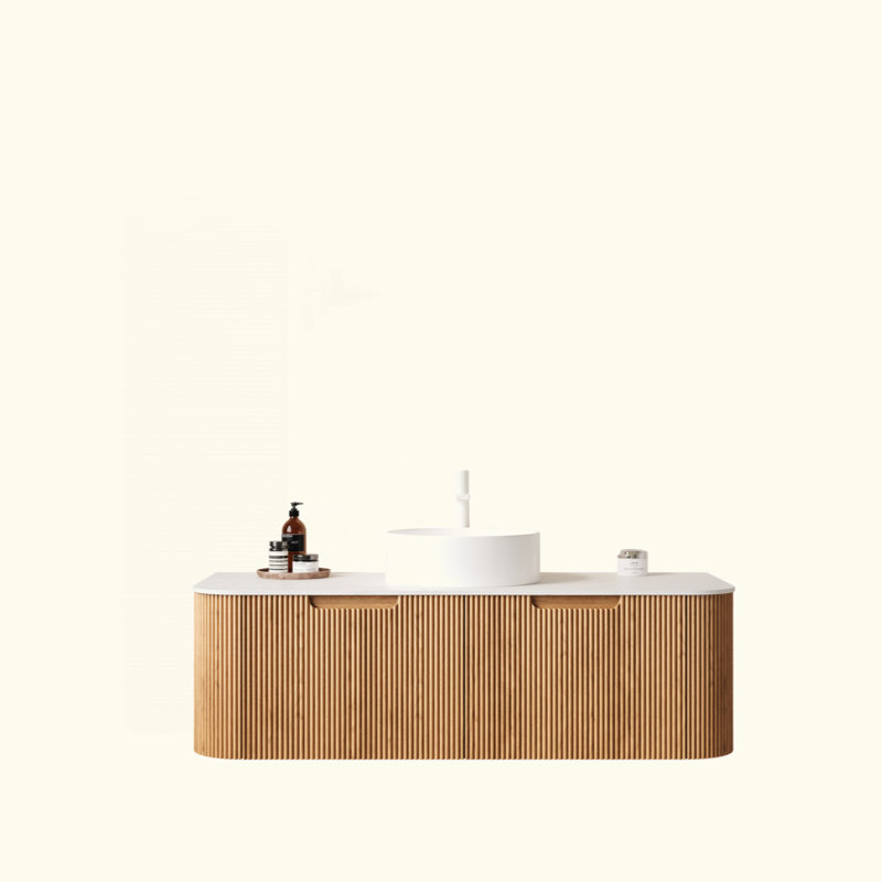 Meuble-lavabo 48 po avec lavabo, meuble-lavabo mural à bords arrondis avec 2 tiroirs, lavabo rond en céramique blanc sans robinet, pré-assemblé