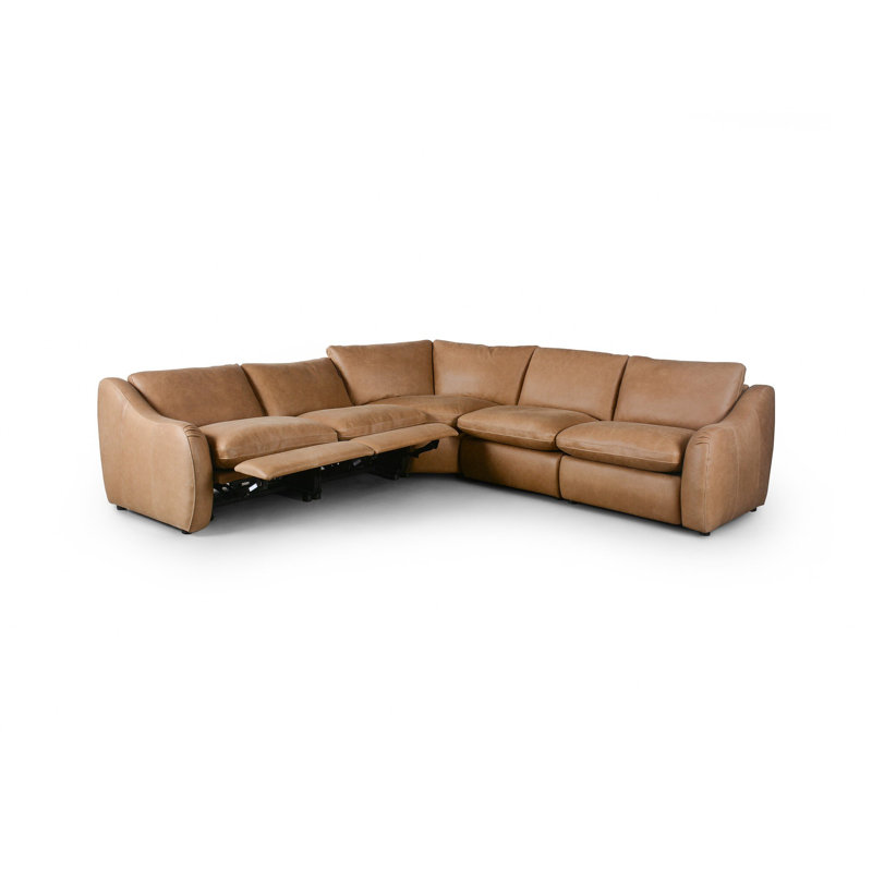 Eastville Upholstered 140.75 " Top Grain Leather Power Reclining L-Shaped Corner Sectional