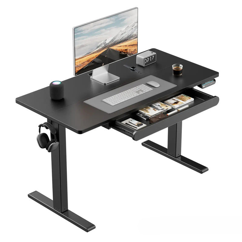 Bureau debout à hauteur ajustable avec tiroir de rangement, Noir, noir, noir, noir