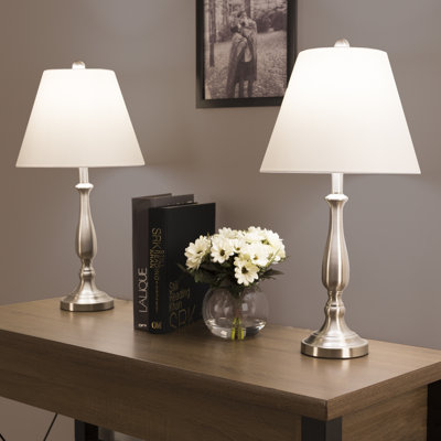 Lavish Home 25.5" Brushed Steel Table Lamps - Set of 2 Traditional Accent Desk Lamp Lights with LED Bulbs - Home Décor for Bedroom, Living Room, Office, or Entry