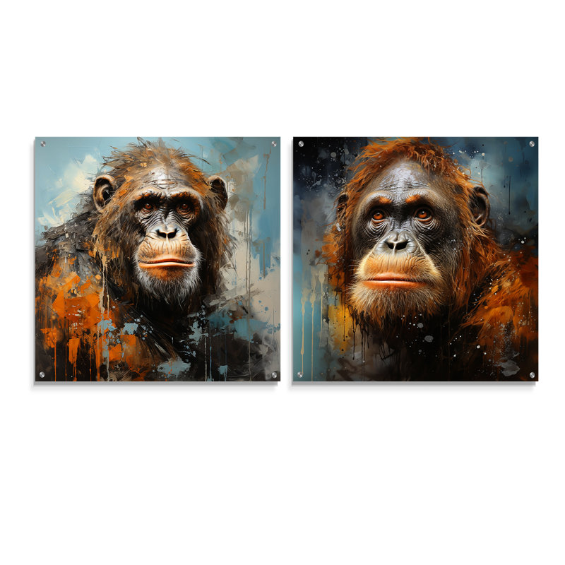 Orang-outan orang-outan, ensemble de 2 art mural en verre acrylique, H 36 po x l 73 po