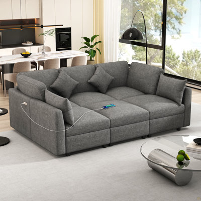 86,6 po Canapé modulaire Canapé modulaire en U Canapé-lit Canapé-lit en L avec repose-pieds mobile et deux ports USB