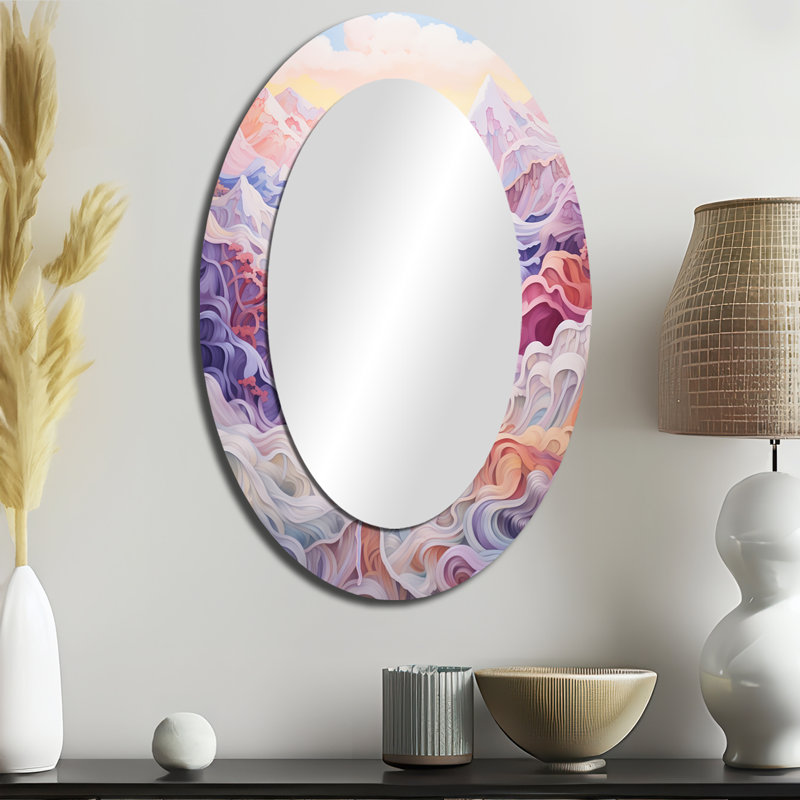 Majestic Mountain Views I - Large Oval Wall Mirror On Metal, 36" H x 24" W