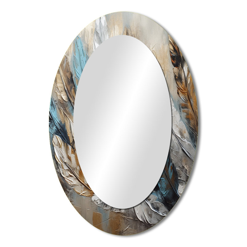 Miroir mural ovale plume dorée II - bleu, 36 po x 24 po