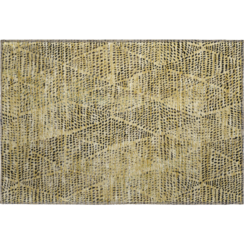 Premium Machine Washable Cerrito AMF591 Gold Rug, Rectangle 1'8" x 2'6"