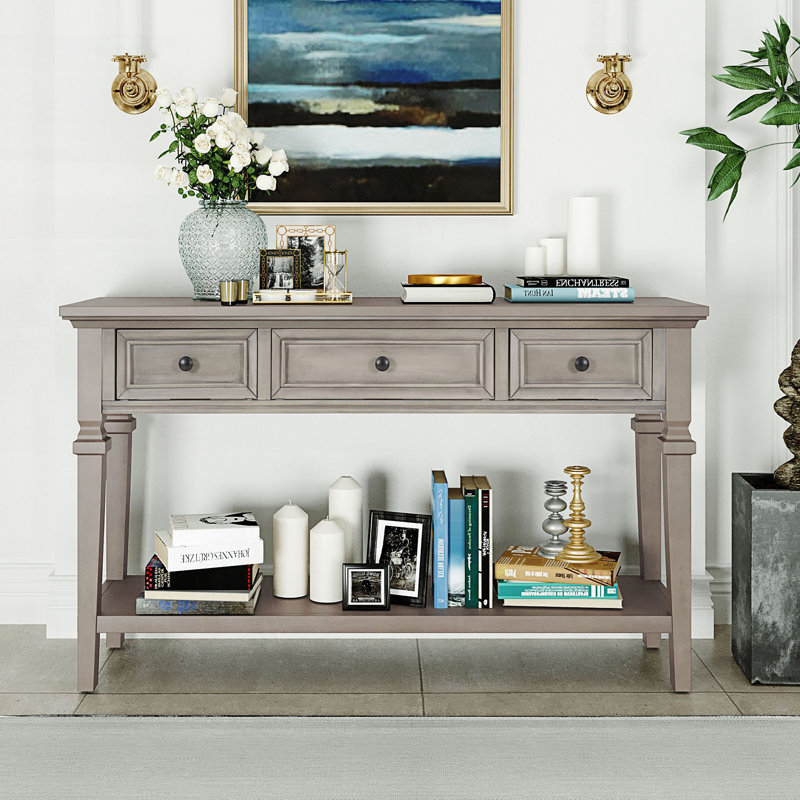 Console de style rétro classique avec trois tiroirs supérieurs et une tablette inférieure de style ouvert, table de couloir