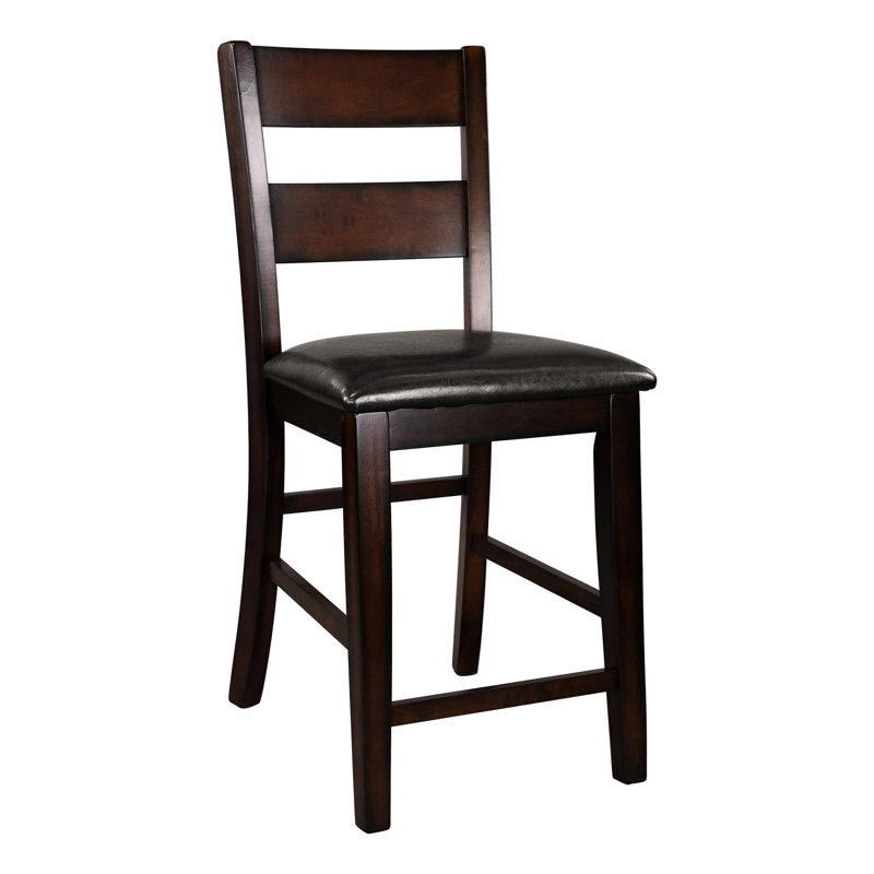 Cherry Finish Counter Height Chairs, Of 2, Wood Frame, Dark Brown Faux Leather Seat, Fresh 2 Finish, With Upholstered Dining