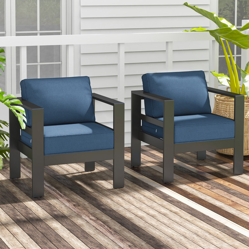 Arnhildur Aluminum Outdoor Lounge Chair, Gray, Blue