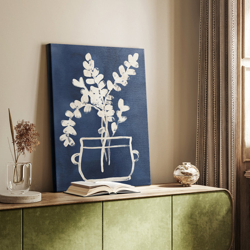 Navire sur indigo I - galerie Cavas sur mesure, H 18 po x l 12 po