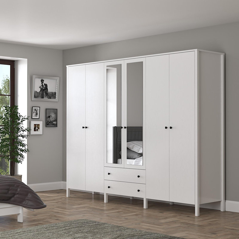 Modern Wardrobe with Shelves, 100% Chipboard, White & Wood Finish, 94.5 x 76.8 x 21.3 inches | Sturdy MDF Frame, Durable Metal Handle, Wall-Mountable, Perfect for Organized Storage & Stylish Décor