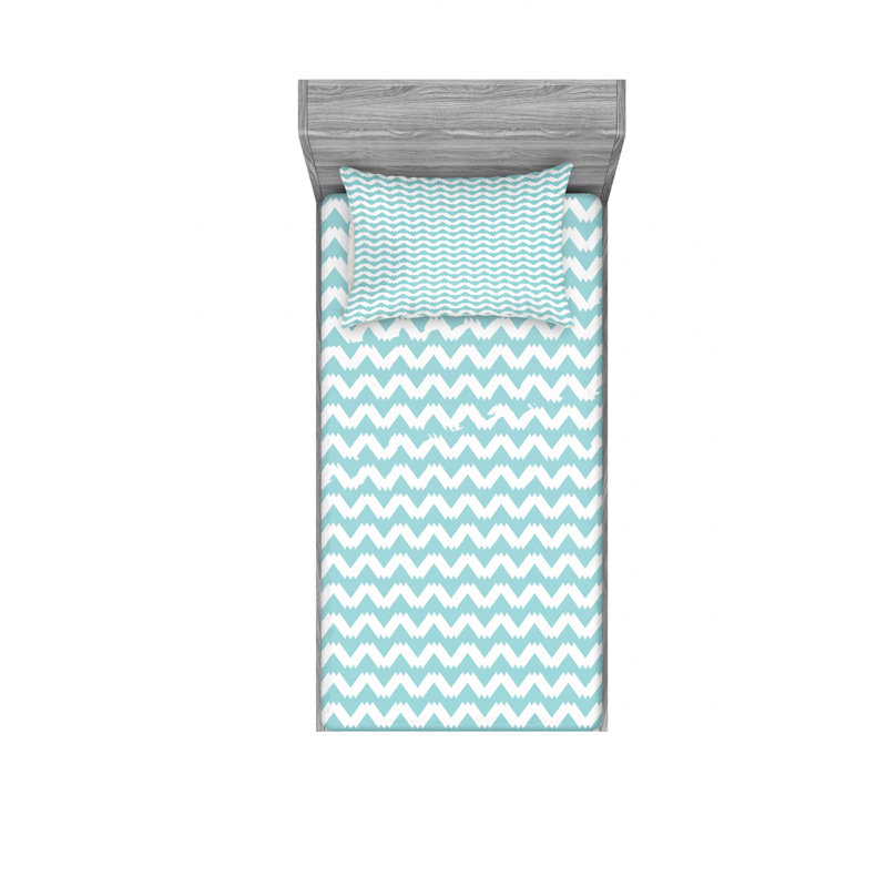 Microfiber Chevron Sheet Set, Twin XL Sheet Set with Fitted Sheet, Light Blue/White Chevron