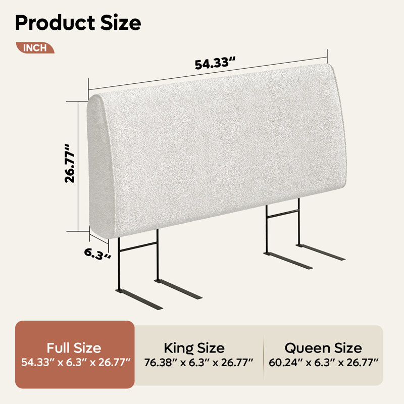 Upholstered Headboard Ergonomic Fabric Headboard Suitable For 8-14 Inch Mattress, Beige, Full / Double