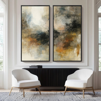"Neutral Earth Tone", ensemble de 2 reproductions d'art encadrées sur toile 60 "x 20" x 2, 60 "x 30" x 2