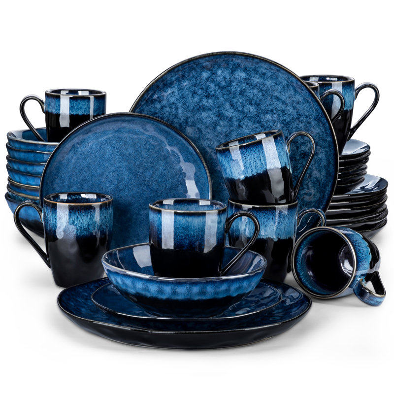 Piece Stoneware Dinnerware Set - Service for 8, Dark Blue