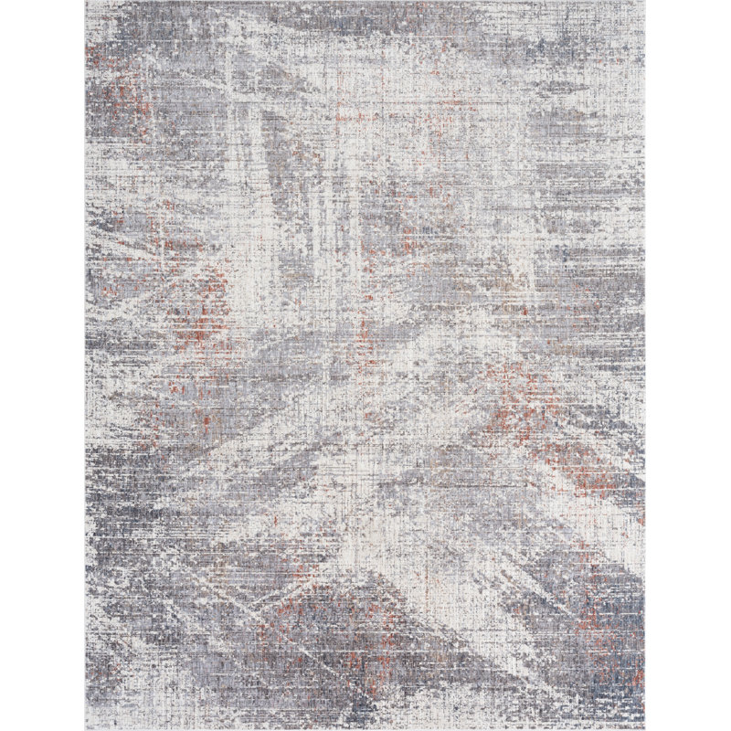 9 Abstract Area Rug in Gray/Ivory, Rectangle 9'6" x 13'