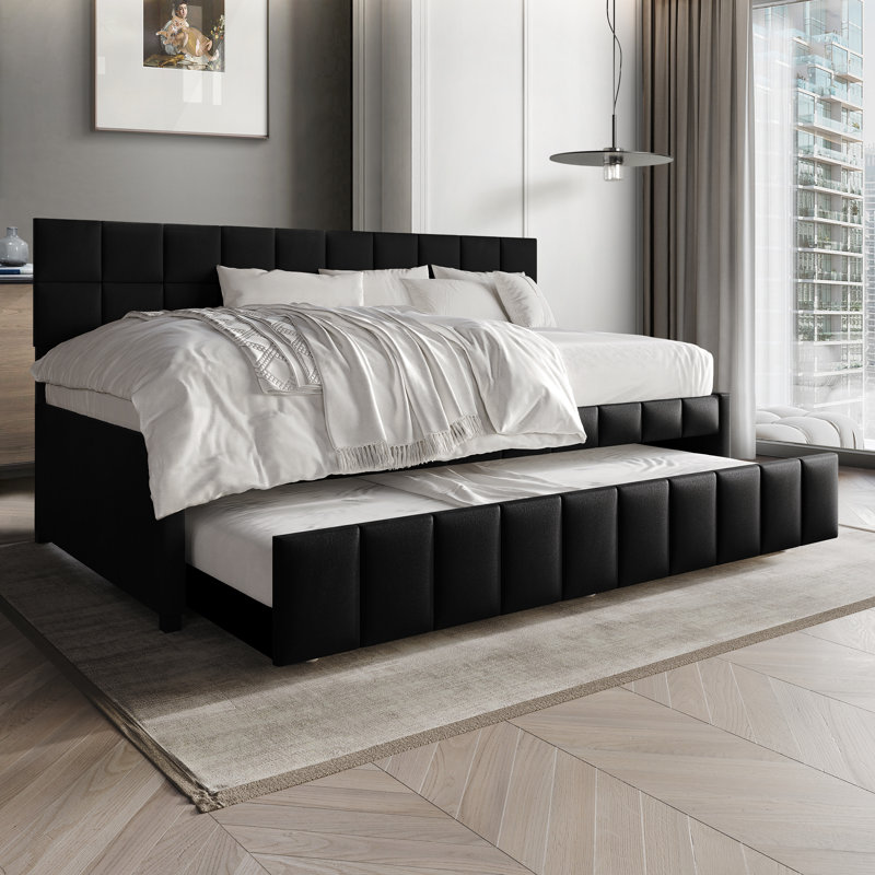 Twin Daybed Velvet With Trundle, Black