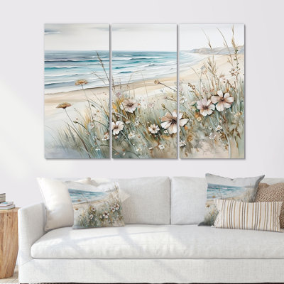 Fleurs sauvages sur la plage I - ensemble d'art mural fleurs sauvages