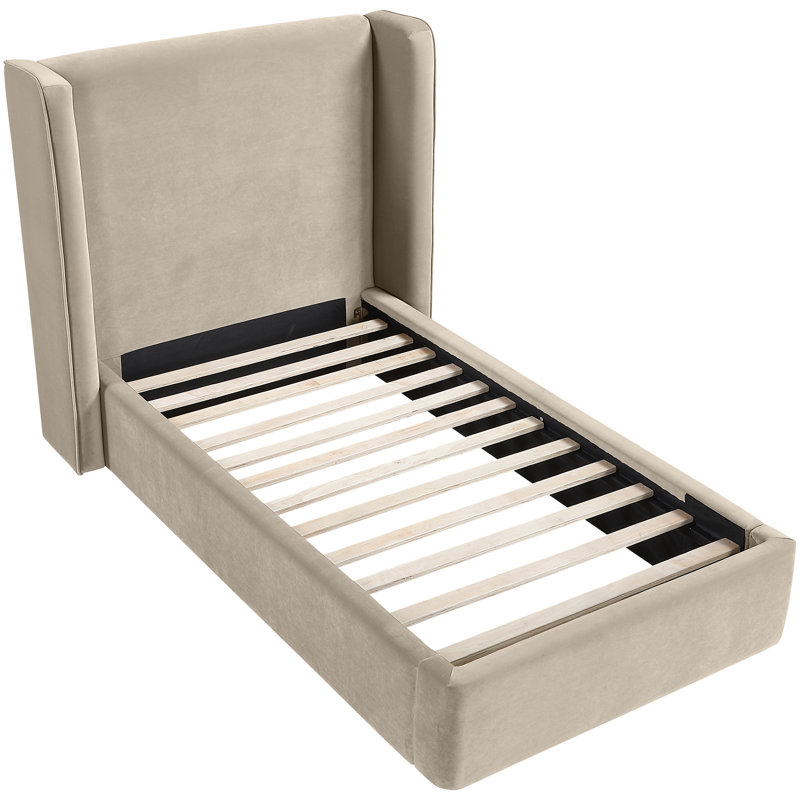 Kendall Wanaque Velvet Upholstered Bed, Cream Velvet, Twin