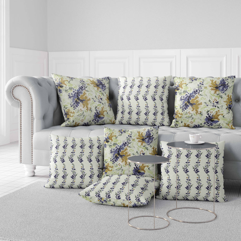 Green and Gray Floral Reversible Indoor/Outdoor Throw Pillow