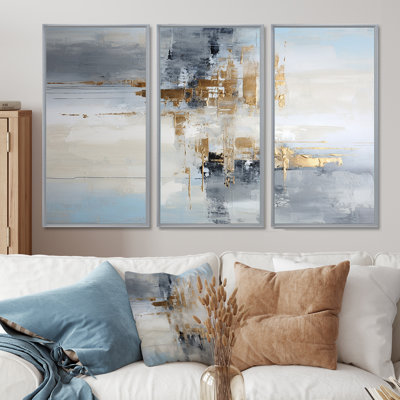 «Gold Memories On Faded Blue», ensemble de décorations murales abstraites