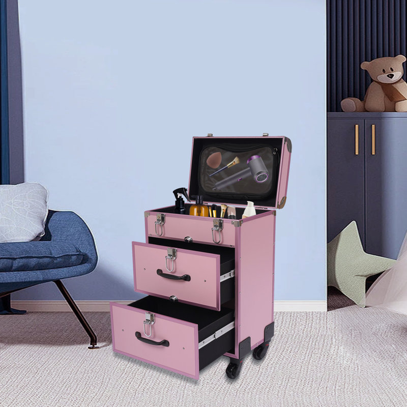 Large Cosmetic Trolley Bin With Locks, Pink