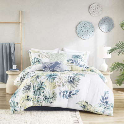 Édredon pour très grand lit - 100% coton avec motif de plantes tropicales et 6 propriétés d'impression