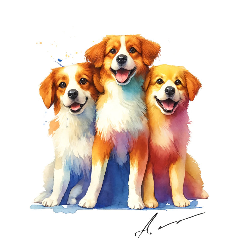 «Puppy Trio Charm - Watercolor Canine Friends» sur toile, H 24 po x l 20 po x P 1,5 po