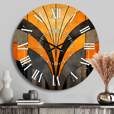 Vecteurs orange et gris - formes abstraites horloge murale à visage blanc