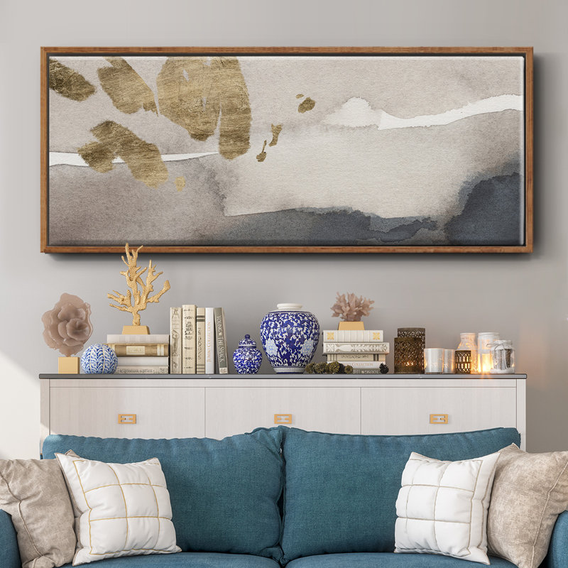 Watercolor with Gold III- Framed Canvas, H 20 po x l 50 po