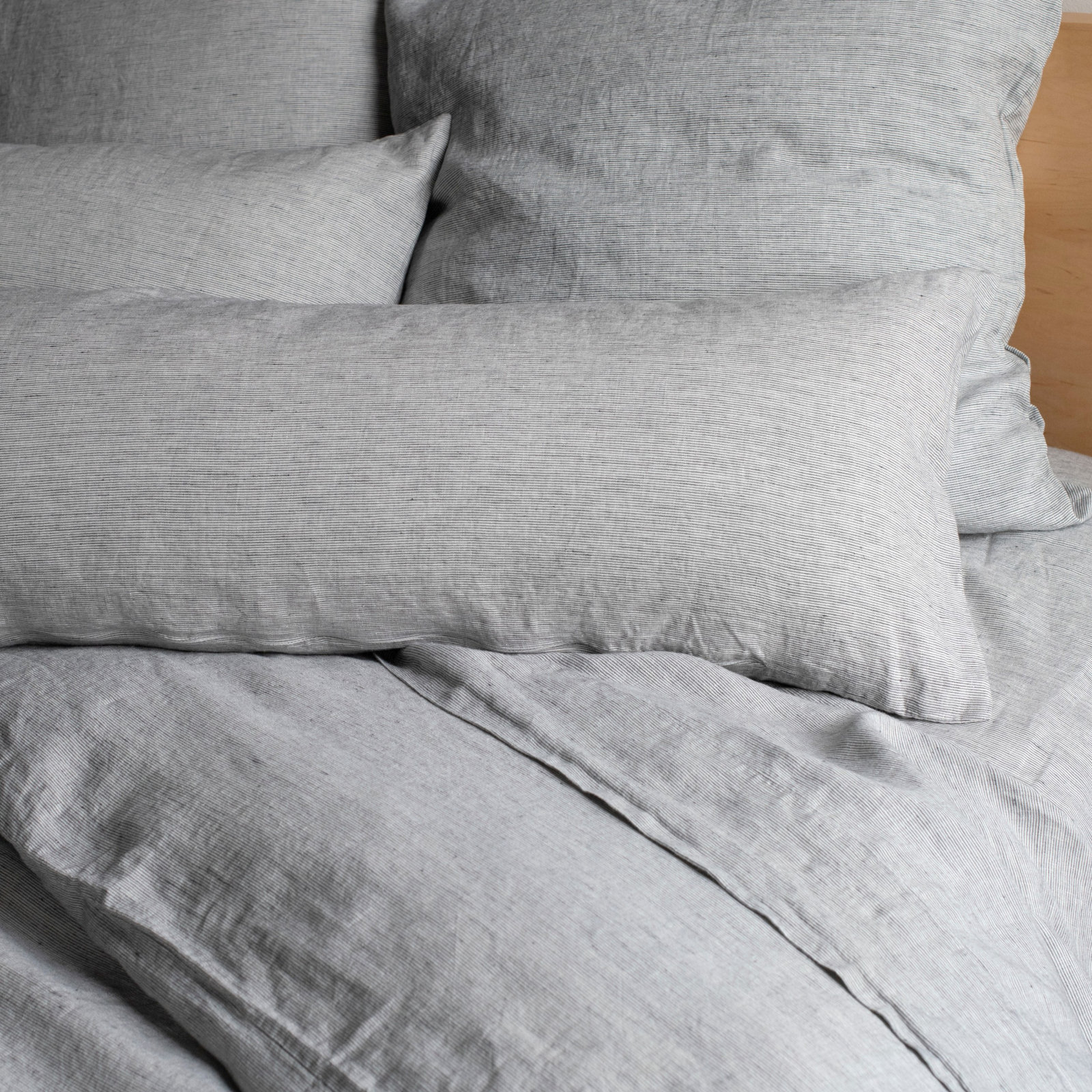 100% French Linen Pillow Sham, Shadow Pinstripe, Rectangle 16"H x 44"W, Down Alternative