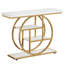 Console industrielle de 41,3 po, canapé d'entrée à 4 niveaux avec base circulaire, table d'appoint moderne étroite avec rangement pour le salon, le couloir, le vestibule, la finition blanche et dorée