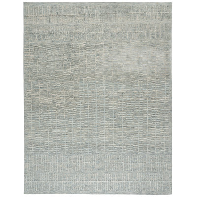Victoriarose Hand Tufted Wool/Cotton Abstract Rug in Light Blue/Ivory/Blue