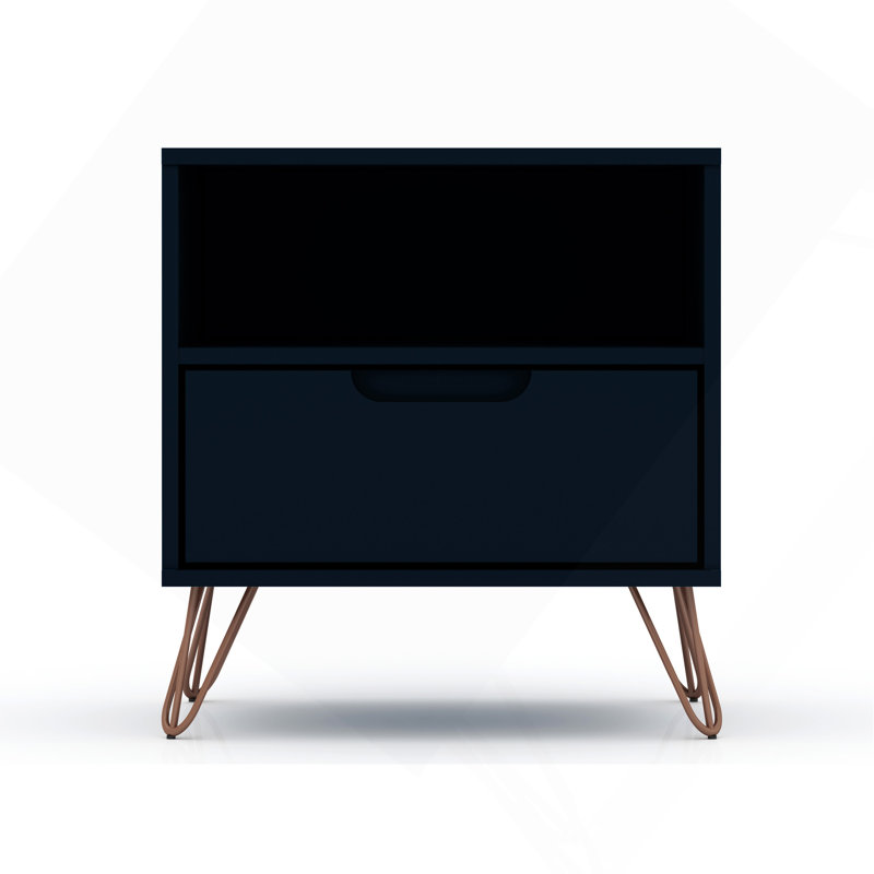 Rockefeller 20" Nightstand In Midnight Blue (1-Drawer), Dark Blue/Bronze