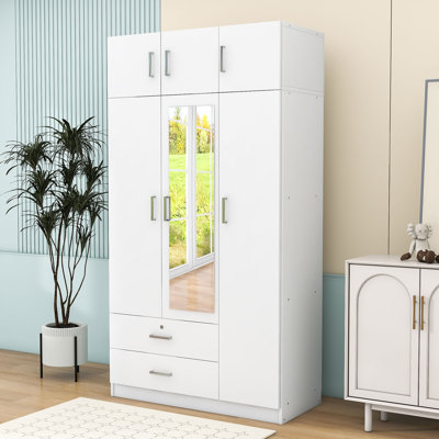 Mhapankar Elegant Freestanding Wardrobe with Full-Length Mirror, Lockable Drawer and Top Cabinet
