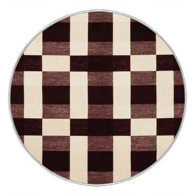 Machine Washable Checkered Beige Area Rug