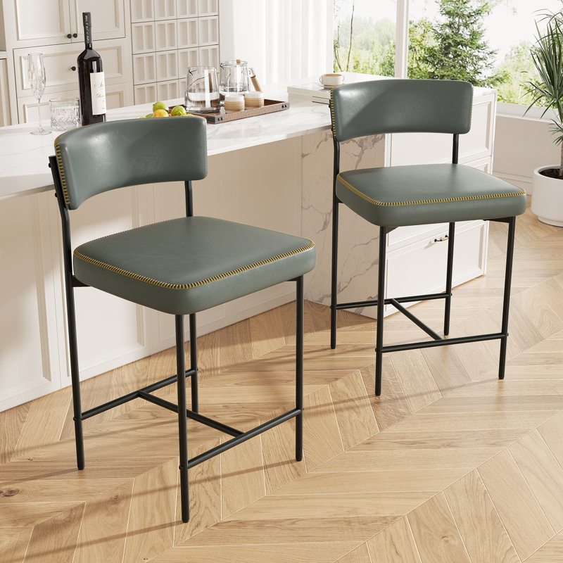 Modern Metal Frame Upholstered Faux Leather Dining Chair With Comfort Backrest, Gray