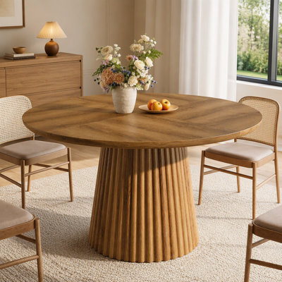 47.24″ Round Dining Table for 4 to 6, Kitchen Table with Fluted Panel Pedestal Design and 1.18″ Thick Top, Dining Rooms