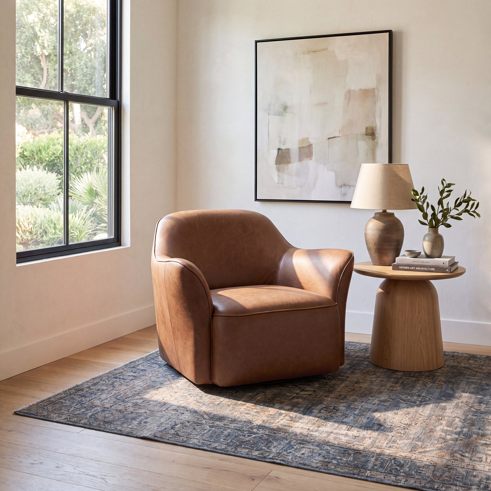 Iris Swivel Armchair, Dulane Mahogany Genuine Leather